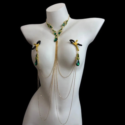 Emerald with Diamond Accents Nipple Clamps and Collar 5 Styles BDSM Nipple Stimulation Sexy Accessories for Women Adult Sex Toys