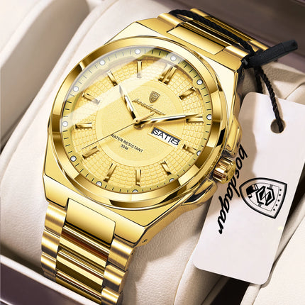 POEDAGAR Luxury Business Men's Watches Stainless Steel Waterproof Luminous Men's Watch Date Week Quartz Original Men's Wristwatches
