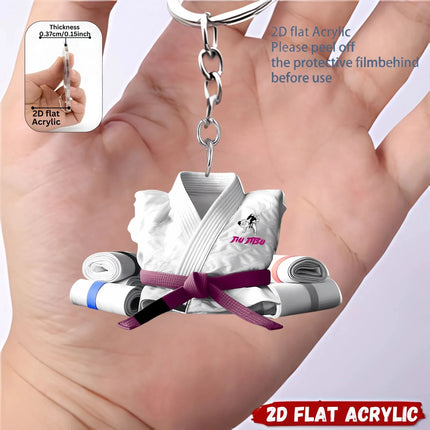 2D Judo Suit Keychain Jiu-Jitsu Themed Pendant Flat Acrylic Ornament Charms Karate Hanging Decoration for Bag Party Festive Gift