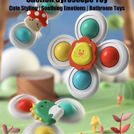 3pcs of Set 0-3 years old Baby Bathroom Spinning Toys,Can be sucked on the Table, Bathroom Wall, glass,Car Windows Soothing Toys