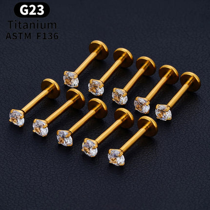 10PCS ASTM F136 G23 Titanium Piercing Labret Lip Ring Stud Earring CZ Ear Tragus Cartilage Helix Daith Pierc Jewelry 16/18/20g