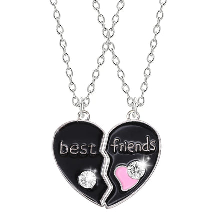 Zircon Best Friend Zircon Love Couple Pendant Necklace 2 Pcs/ Set Rainbow Broken Heart BFF Good Friends Friendship Jewelry Gift