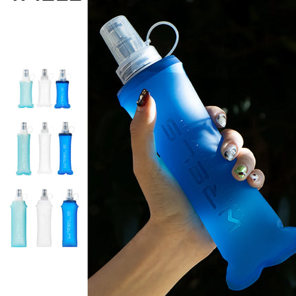 WRELS Folding Collapsible Water Bottle Running Water Bottle Soft Flask TPU BPA-Free Camping Hiking Travel Folding Water Bottle
