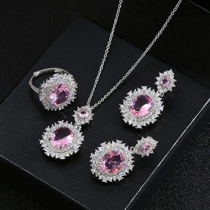 3Pcs/set For Women Girls Party  Elegant Luxury Fashion Crystal Zircon Necklace Earrings Ring Wedding Bride Jewelry Set Gifts