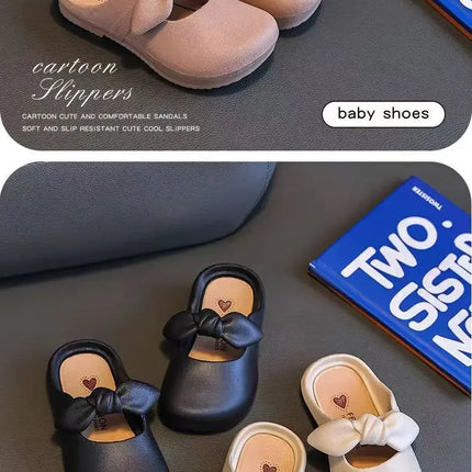 Children Slippers Children's Cute Bao Toe Shoes Wear Flat House Bow-tie Shoes Girls Shoes Slippers Kids House Slippers