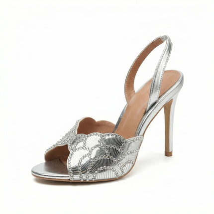 2026 French Sequin High-heeled Fashion Runway Show Single Strap, European and American Women's Sexy One-piece Buckle Sandals