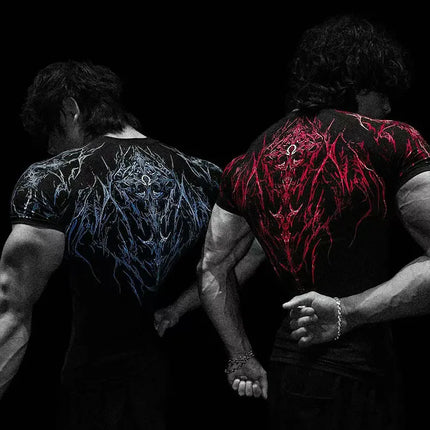 Men's Compression Sports Shirt Tee Gothic Lightning Print GYM Fitness Top Summer Quick Dry Breathable Bodybuilding T-shirt