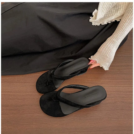 Vintage Summer Women Wedges Heel Slippers Outdoor Height Increase Dress Shoes Ladies Outdoor Beach Vacation Clip Toe Slides