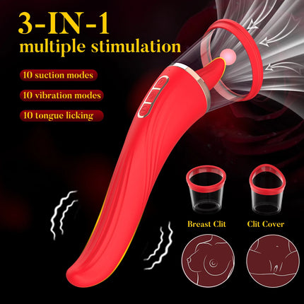Tongue Licking with Sucking G Spot Vibrator 3 in 1 Sex Toys for Women Powerful Clitoral Nipple Oral Sucker Stimulation Massager
