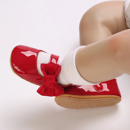 Spring and Autumn Red Comfortable Bow Detail Women's Baby Shoes for Newborns and Girls