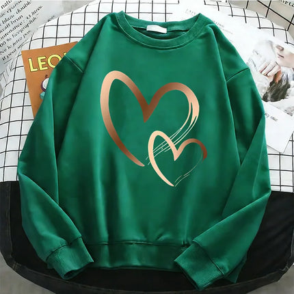 Fashion Love Heart Womens Solid Hoodies Basic Warm Fleece Sweatshirt Soft O-Neck Pullover Casual Female Clothes