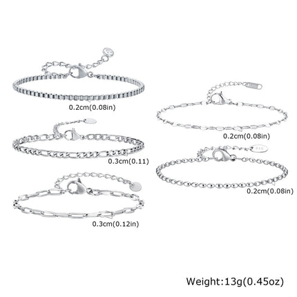 Women Chain Bracelet Silver Color, Stainless Steel Link Stackable Bracelets, Layered Fashion Accessories Gifts