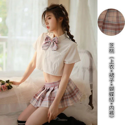 Sexy Pleated Skirt Lingerie Set Women's Passionate JK Uniform Cute Student Short Skirt Roleplay Costume Polyester Fabric