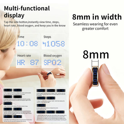 SR16 Display Screen Smart Ring Men Women Lightweight Call Reminder IP68 Waterproof Heart Rate Blood Oxygen Monitor Finger Ring