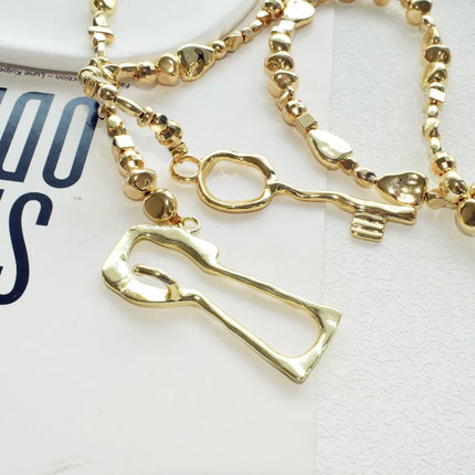 Fashion Women Plastic Beads With Alloy Lock Key Pendant Waist Chain Jewelry Elegant Sweater Long Necklace Accessories
