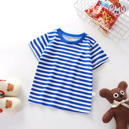 100% Cotton Fashion Baby Tshirt Summer Children's Boys Short-sleeved Stripe T-shirt Kids Boy Girl Top