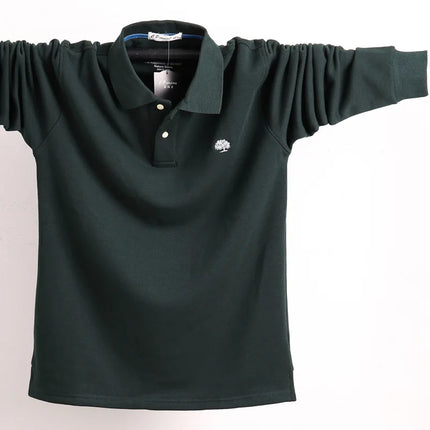 2025 New Men's POLO Shirt, Men's Business Casual, Cotton, Autumn, Long-Sleeved, Large Size Lapel POLO Shirt, Large Size 6XL 7XL