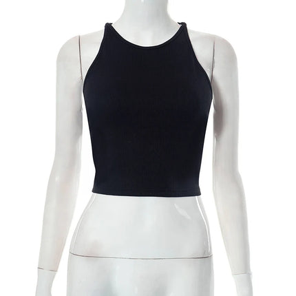 Y2K Women's Tops Backless Crop Top Sleeveless Sexy Cute Black Vest Tank Top Summer Cropped Vest Female 2000s Clothing