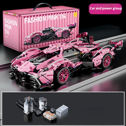 1：14 Pink V12 Block Roadster RC Tech Racer 1:14 DIY Roadster building block assembly Block car toy birthday gift