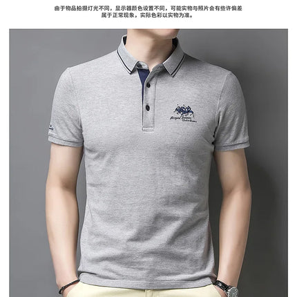 Summer New Men's Embroidered Polo Collar 100% Cotton Short-Sleeved Polo Shirt Fashion Solid Color Casual Top T-shirt M-4XL
