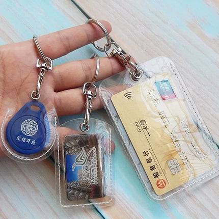 1-10pcs Keychain Card Holder Plastic Heavy Duty Badge Holder Vertical Clear ID Card Holder with Keyring