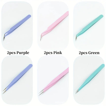 2pcs Macaron Color Stainless Steel Tweezers Diy Handbook Tape Sticker Tool Journal Gadgets Simple Practical Portable