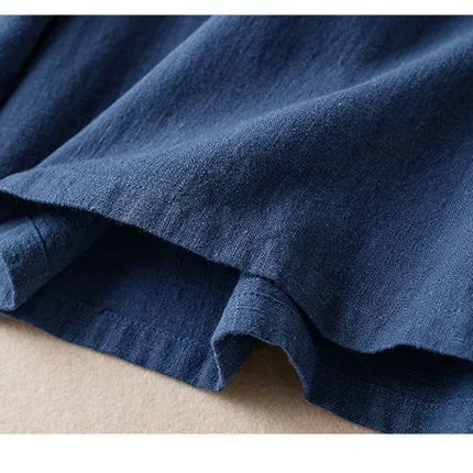 Retro Artistic Women's Long Sleeve Cotton Linen Loose Slim Fit Shirt Stand Collar Side Button Geometric Pattern Elegant Style