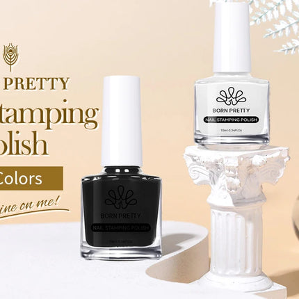BORN PRETTY 2Pcs/Set 10ML Black White Nail Stamping Polish Varnish Gold Silver for Nail Art Plates Stamp Oil Stamping Series