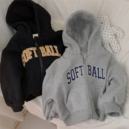 2025 Winter Thicken Warm Kids Sweatshirts Hooded Kids Coat Jacket Fashion Letter Children's Clothing for Girls Boys