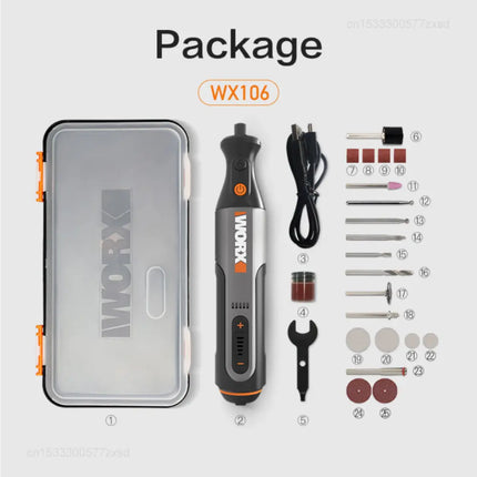 Worx 8V Rotary Tool WX106 Cordless Mini Drill Engraving Grinding Polishing Machine USB Charger Variable Speed Power Tools Set