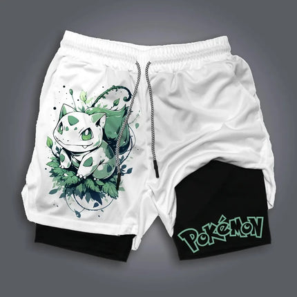 Summer New Pok É Mon Anime Peripheral 2-in-1 Sports Shorts for Men and Women, Hiking, Fitness, Running, Gym Shorts Promotion