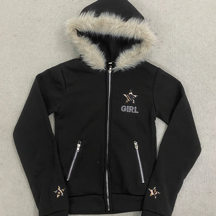 Vintage American Retro White Letter Hoodie Women Winter Faux Fur Lined Zip Up Sweatshirt Cozy Pullover Streetwear 2026 New