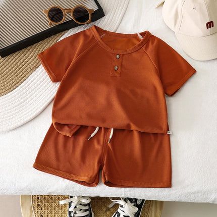0-5Y Boys and Girls Clothing Set Summer Cotton Korean Waffle Children's Clothing Children's Comfortable Breathable Casual Set