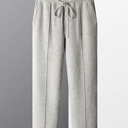 100% Wool Men's Knitted Long Pants Autumn Winter Thickened Slim Fitting Solid Color Warm Flat Corner Pants Leisure