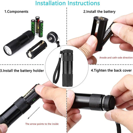 1-8PCS 395nm UV Flashlight 9/12LED Curing Light Ultraviolet Light Blacklight Detector for Pet Urine Scorpion Jewellry Inspection