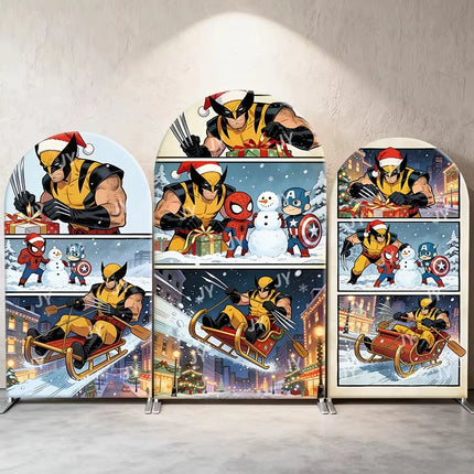 Superhero Wolverine Deadpool theme arch background children's boy birthday partydecoration layoutbackground props stretch fabric