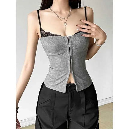 Gray Splice American Design Sensation Women's Slim Fit Tank Top Inner Wear Autumn Winter New Style Fashionable Small Audience To