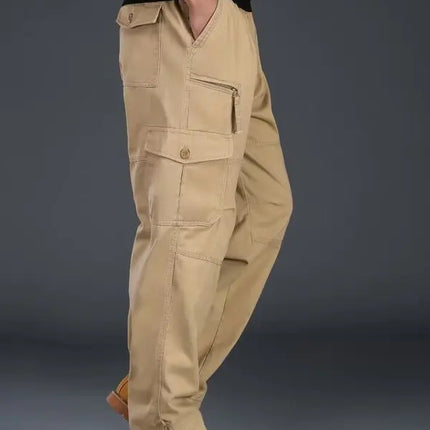 Men's Workwear Pants Multiple Pockets Outdoor Casual Trousers Wear-Resistant Loose Straight Leg Long Pants High Waist Zipper