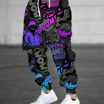 Fall Men's Casual Pants Fashion 3D Colorful Graffiti Print Outdoor Trend Drawstring Pants Large Size Men's Hip Hop Pants