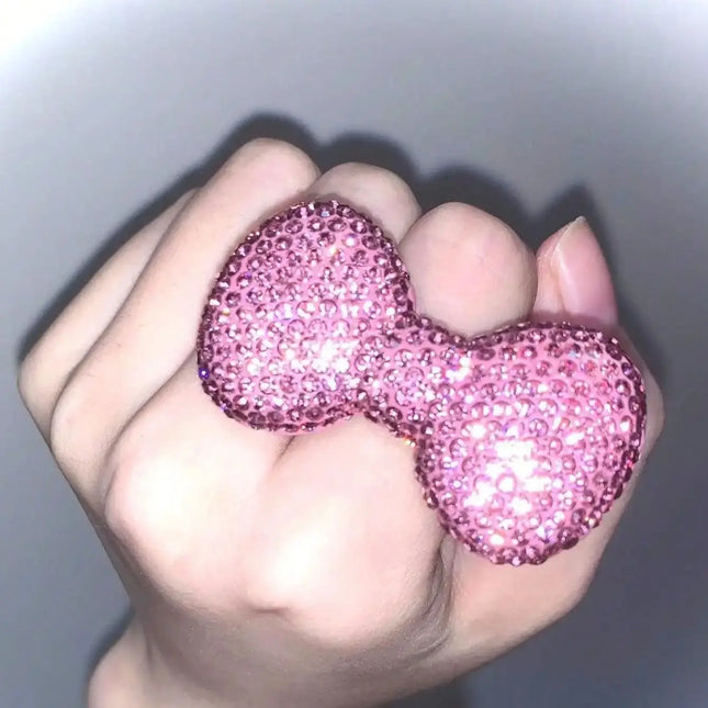 Y2k Millennial Super Flash Visual Series Kitty Pink Bow Adjustable Opening Rings for Women Finger Charms Jewelry Accessory Gifts