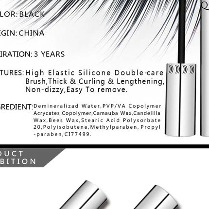 Qibest Silver Tube Mascara Waterproof Long & Curling Black Eyelashes Easy Removal No Dizziness Everlastingly Lasting