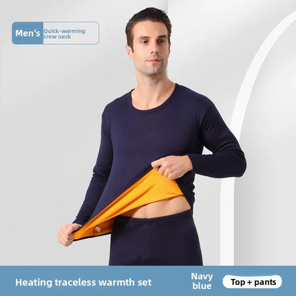 Golden Fleece Thermal Underwear Set for Women and Men Winter Warm Couple Outfit Thickened Slim Fit Round Neck Long Underwear