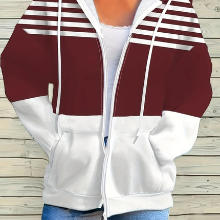 2025 New Woman Sweatshirts Simple Gradient Print Long Sleeves Zip Hoodie Autumn Casual Drawstring Design Fashion Women's Hoodie