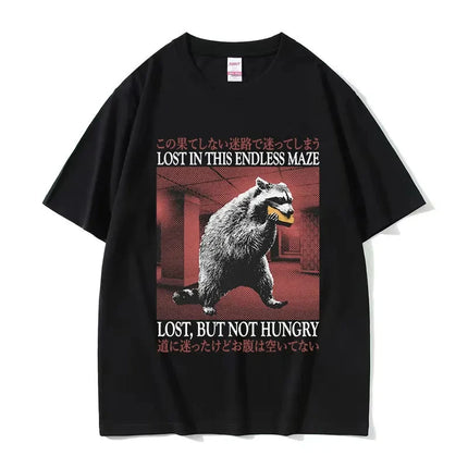 Funny Cheese Devouring Machine Japanese Rat Graphic T Shirts Men Vintage Fashion O-Neck Oversized T-shirt Y2k Unisex 62408