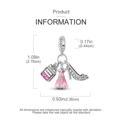 100% 925 Sterling Silver Fashion Pink Princess Skirt Bag Lipstick Charms Beads Fit Qikaola Original Bracelets DIY Jewelry Gifts