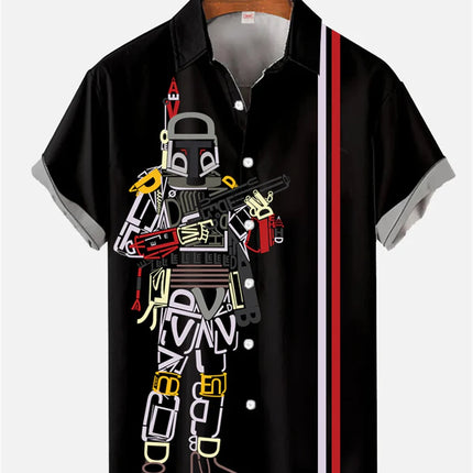 Men's shirt handsome mecha man print Hawaiian lapel top large size loose short-sleeved summer new style