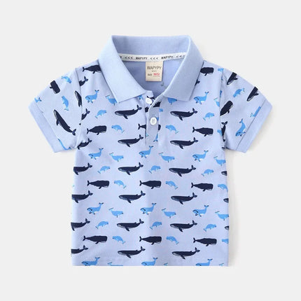 Boys Polo Shirts Summer Kids Cartoon Whale Dolphin Print Short Sleeve Lapel T-shirt Tops Children Casual Clothing For 2-7 Years