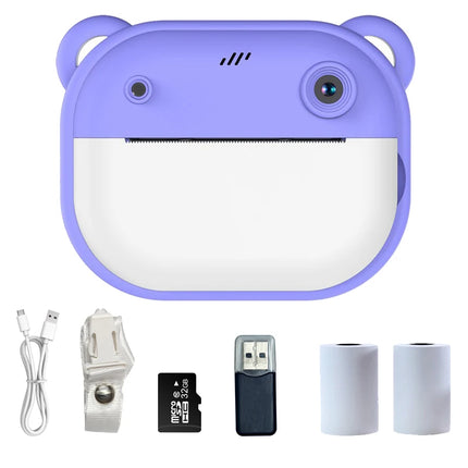 Kids Cartoon Digital Camera Toy Instant Inkless Thermal Printing Photograph Camera Puzzle Interaction Camera Toy+32G Memory Card