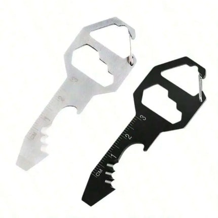 Multifunctional Stainless Steel Keychain With Bottle Opener Wrench Screwdriver Ruler Rope Cutter