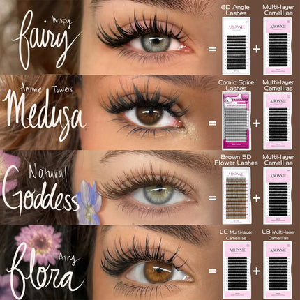 ABONNIE Multi Layered Eyelashes LB LC Double-layer Camellia Eyelash Extensions 5D spike lashes Volume Fans Fluffy Brown Lashes